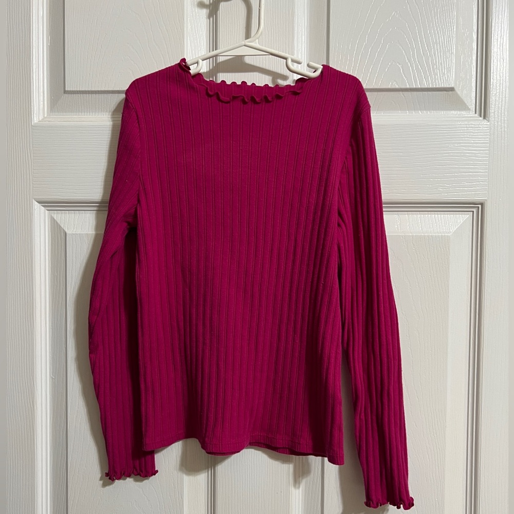 Wonder Nation Girls Large (10-12) Plus Tropical Blossom Ribbed Long Sleeve Top